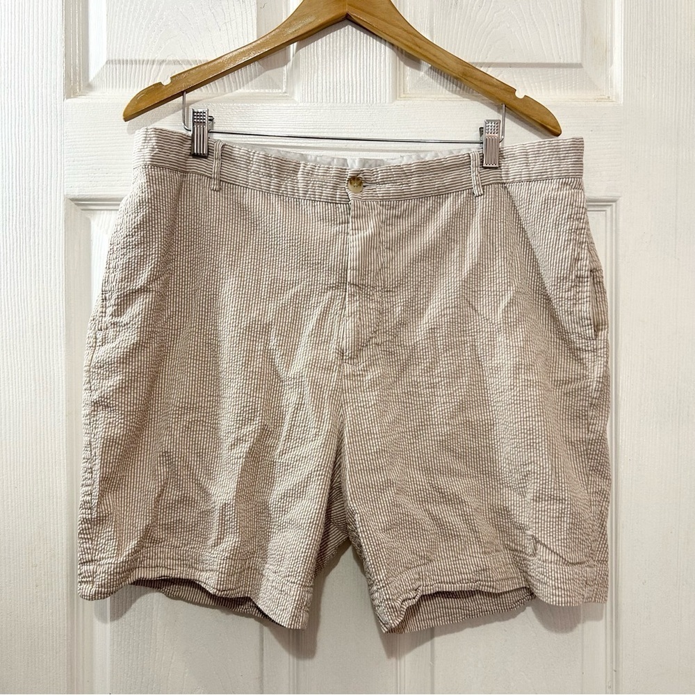 Tailorbyrd Shorts Seersucker Men's Khaki White Striped Size 38 Waist